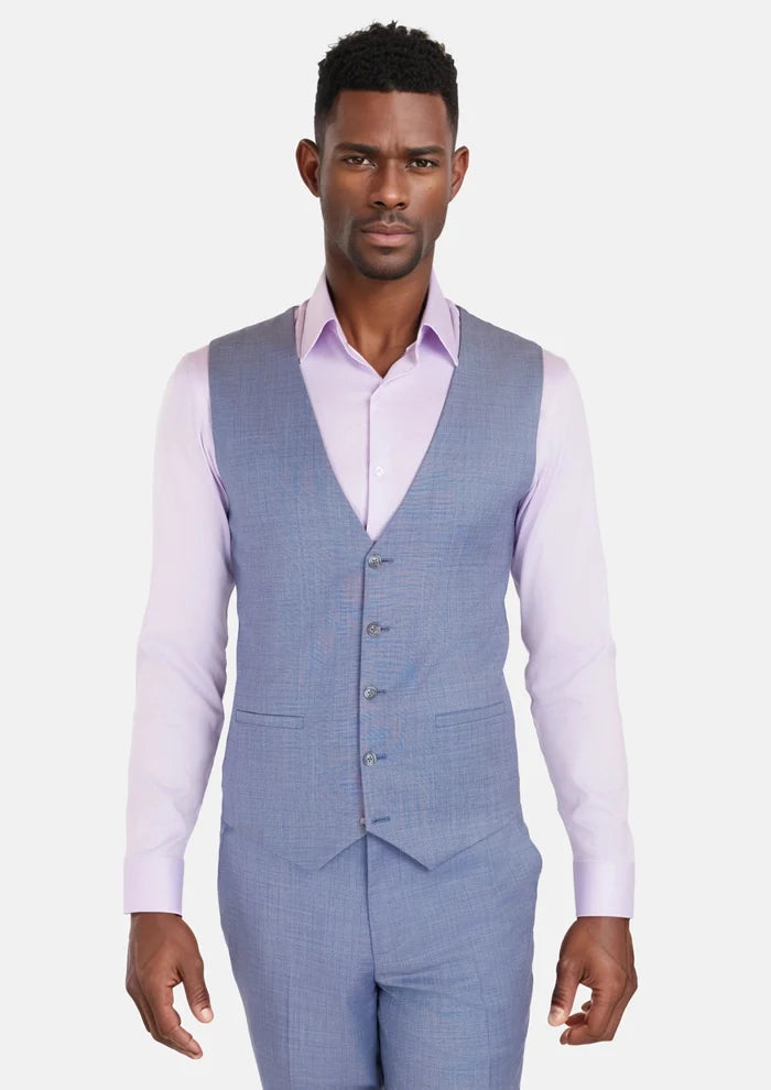 Columbia Blue Sharkskin Vest - SARTORO