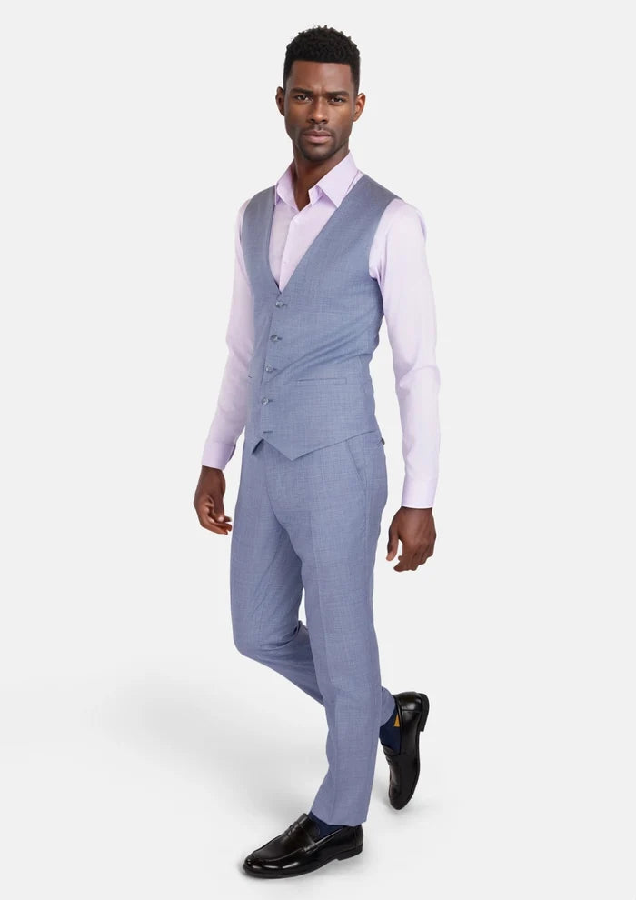 Columbia Blue Sharkskin Vest - SARTORO