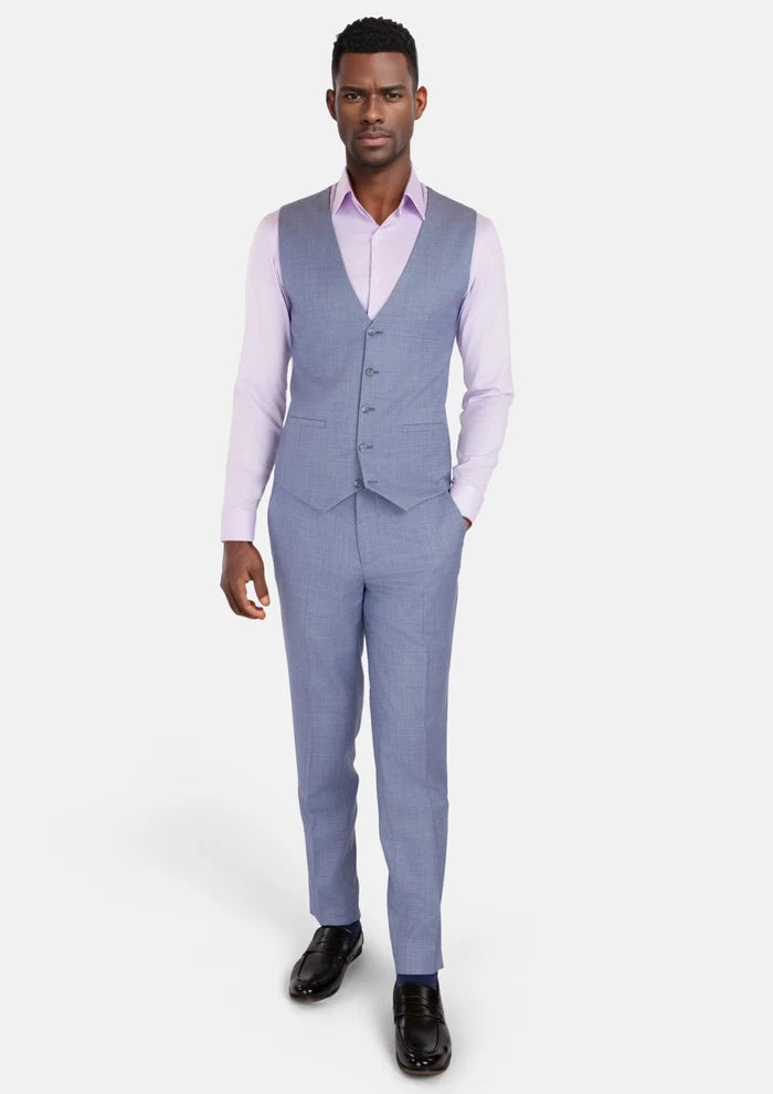 Columbia Blue Sharkskin Vest - SARTORO