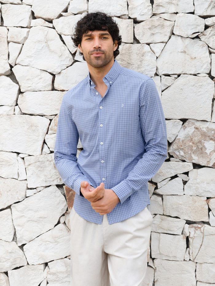 Conrad Long Sleeve Checked Shirt - Blue