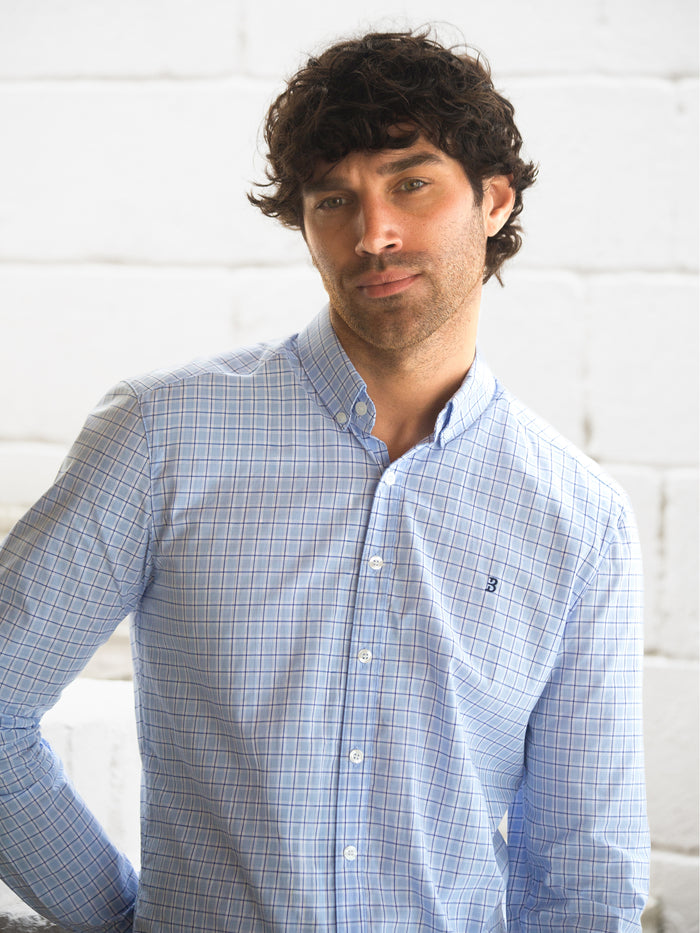 Conrad Long Sleeve Checked Shirt - Light Blue