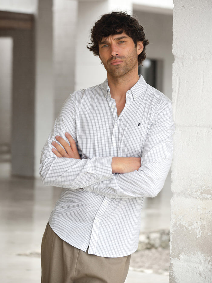 Conrad Long Sleeve Checked Shirt - White
