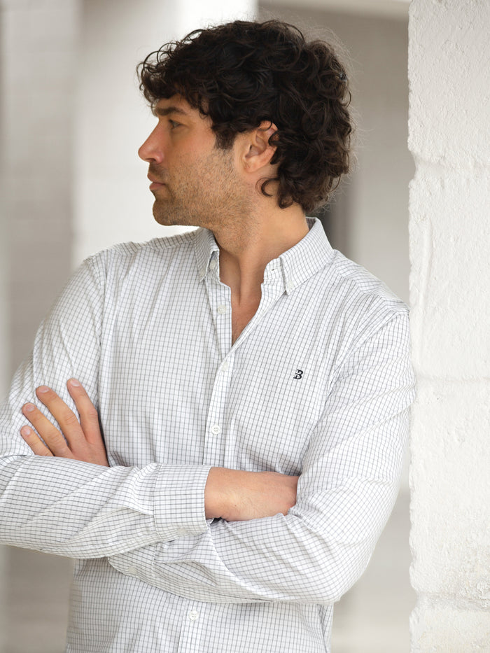 Conrad Long Sleeve Checked Shirt - White