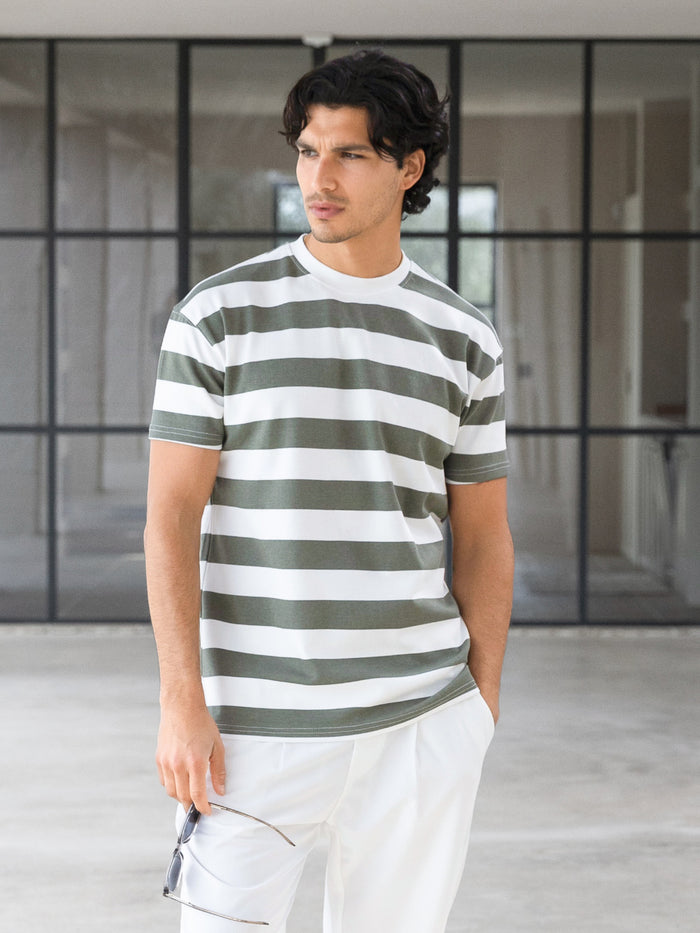Conrad Relaxed Stripe T-Shirt - Safari Green
