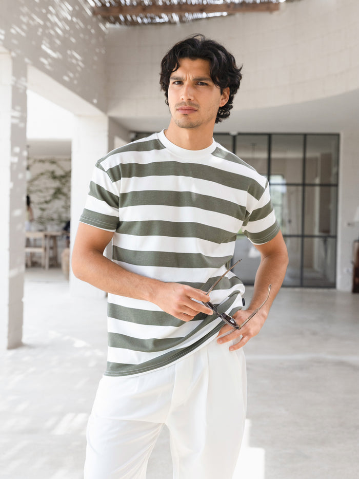 Conrad Relaxed Stripe T-Shirt - Safari Green
