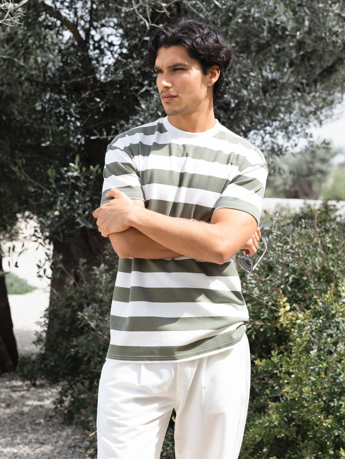 Conrad Relaxed Stripe T-Shirt - Safari Green
