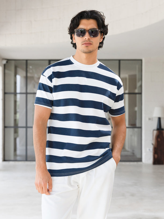 Conrad Relaxed Stripe T-Shirt - True Navy