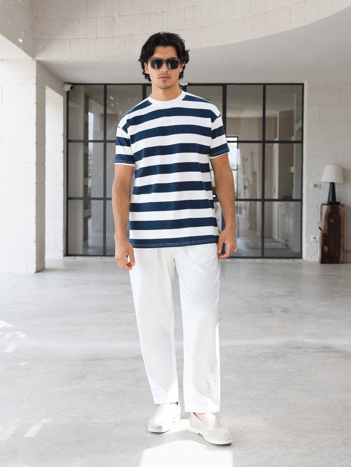 Conrad Relaxed Stripe T-Shirt - True Navy