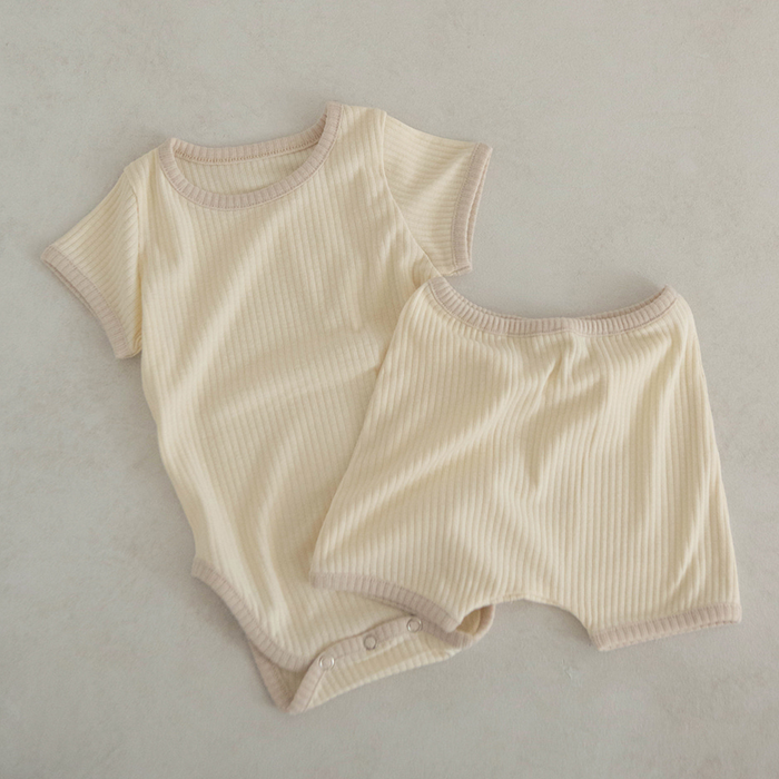 Contrast Rib Bodysuit & Short Set Vanilla