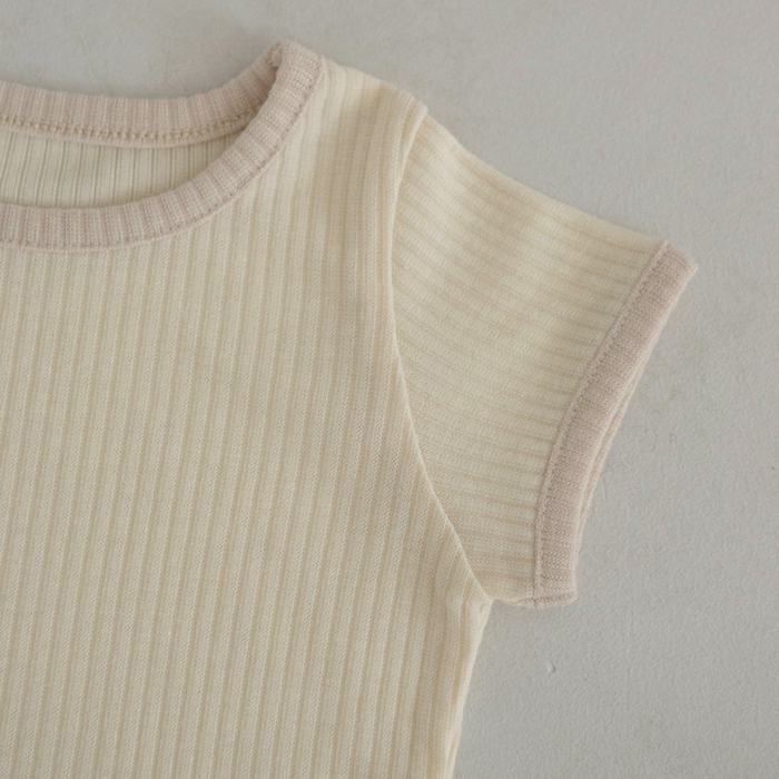 Contrast Rib Bodysuit & Short Set Vanilla