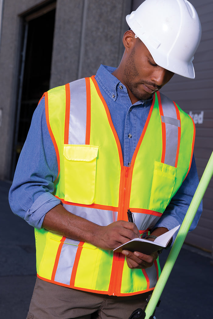 CornerStone® ANSI 107 Class 2 Surveyor Zippered Two-Tone Vest | CSV105 - The Lemon Print & Design Studio