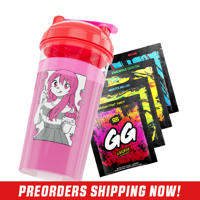 Clear shaker cup with red lid featuring black and white anime-style characters and playful doodles on the side
