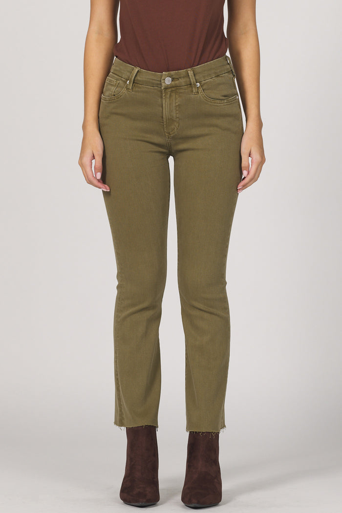 olive green mid rise cropped flare Jeanne
