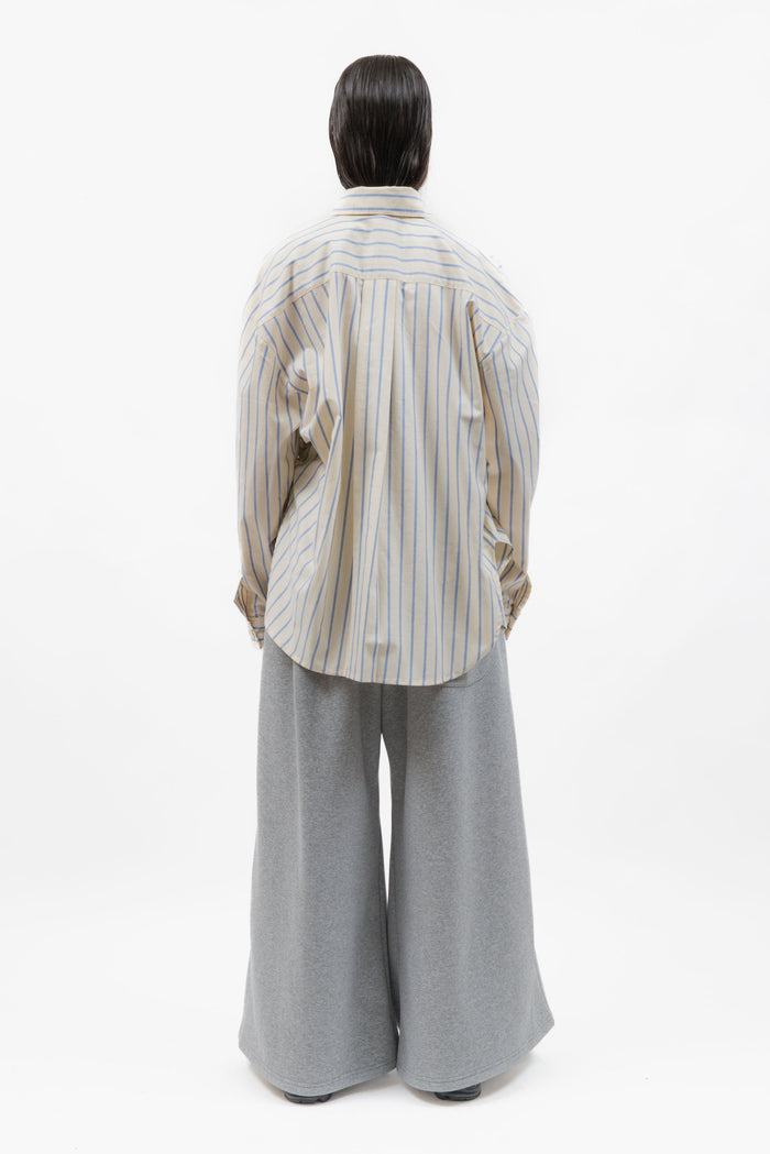 MANCANDY Deconstructed Sweatpants in grey heavyweight fleece featuring oversized wide legs, front cut-outs and extended length.