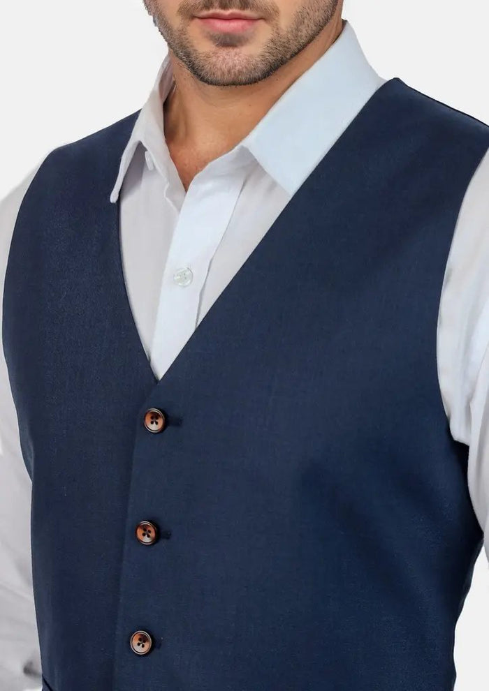 Deep Blue Sharkskin Vest - SARTORO