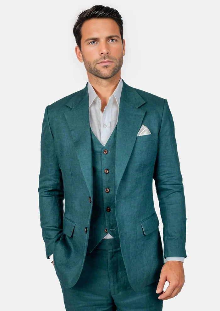 Ellis Deep Teal Linen Jacket - SARTORO