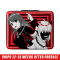 Square red lunch box featuring two anime characters with chains and bold black and white graphic accents.