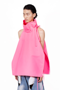 MANCANDY Apron Top in pink cotton featuring a dramatic drawstring collar and adjustable side-tie construction.