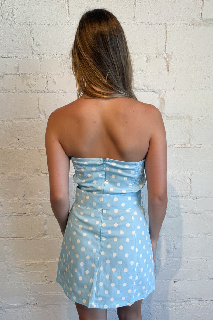 Dot The Occasion Dress Light Blue Back, adeline boutique, dallas boutique, boutique