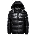 Doudoune Noire Brillante à Capuche