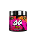 Black container with colorful yellow, pink, and orange graffiti-style design and detailed supplement facts label on back