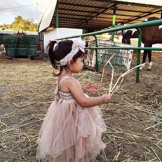 Dusty Pink Sequins A-line Tulle Flower Girl Dresses, Lovely Little girl Dresses, FG066