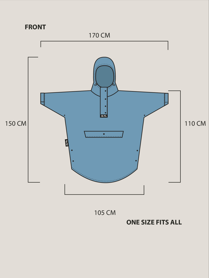Ela Mo™ Regenponcho | Navy. Ein Regenponcho mit Maßangaben.