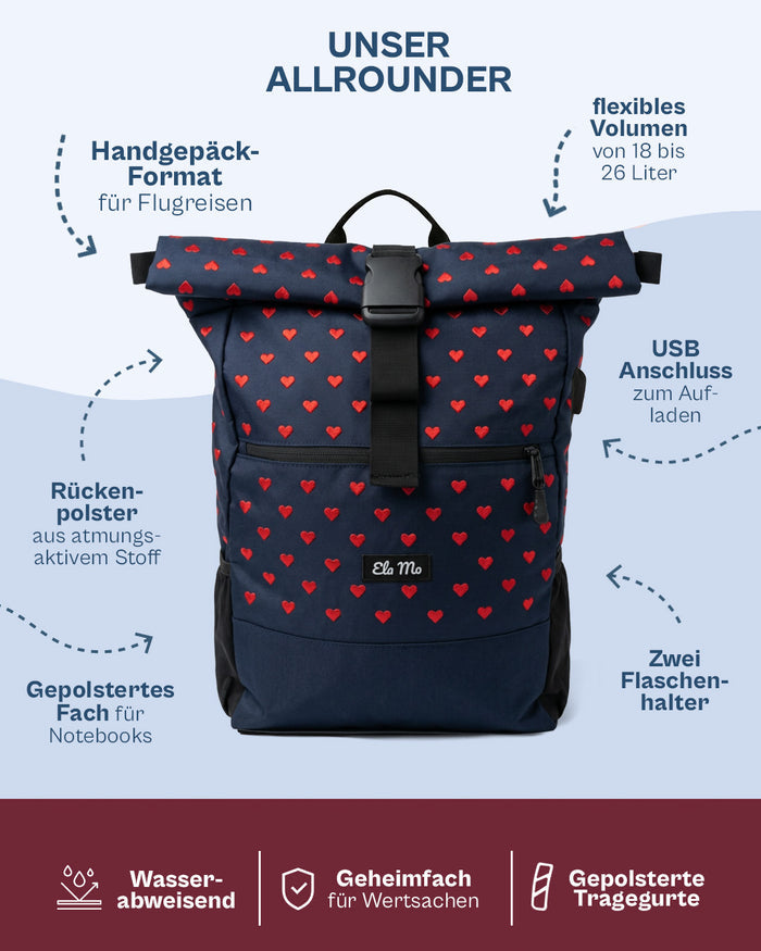 Ela Mo™ Rolltop Rucksack | Embroidery Edition Wild at Heart