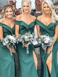 Elegant Emerald Off Shoulder Side Slit Bridesmaid Dresses, AB4059