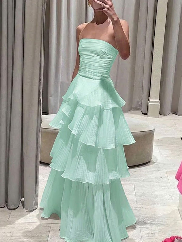 Elegant Mint Green Strapless A-line Long Prom Dress, Evening Dress, PD37686