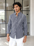 Elias Long Sleeve Stripe Shirt - Navy