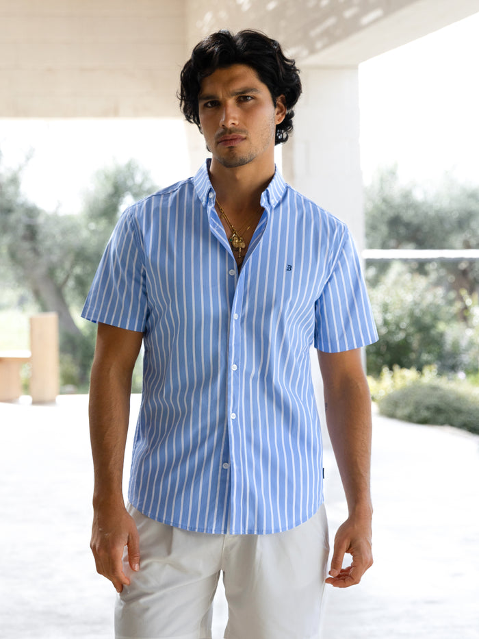 Elias Short Sleeve Stripe Shirt - Light Blue