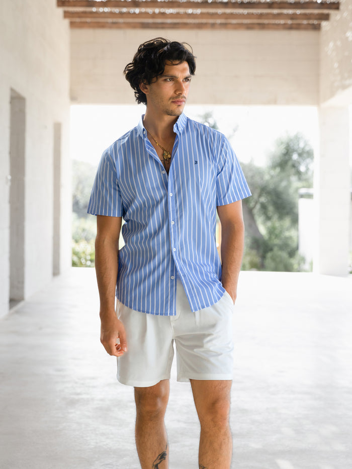 Elias Short Sleeve Stripe Shirt - Light Blue