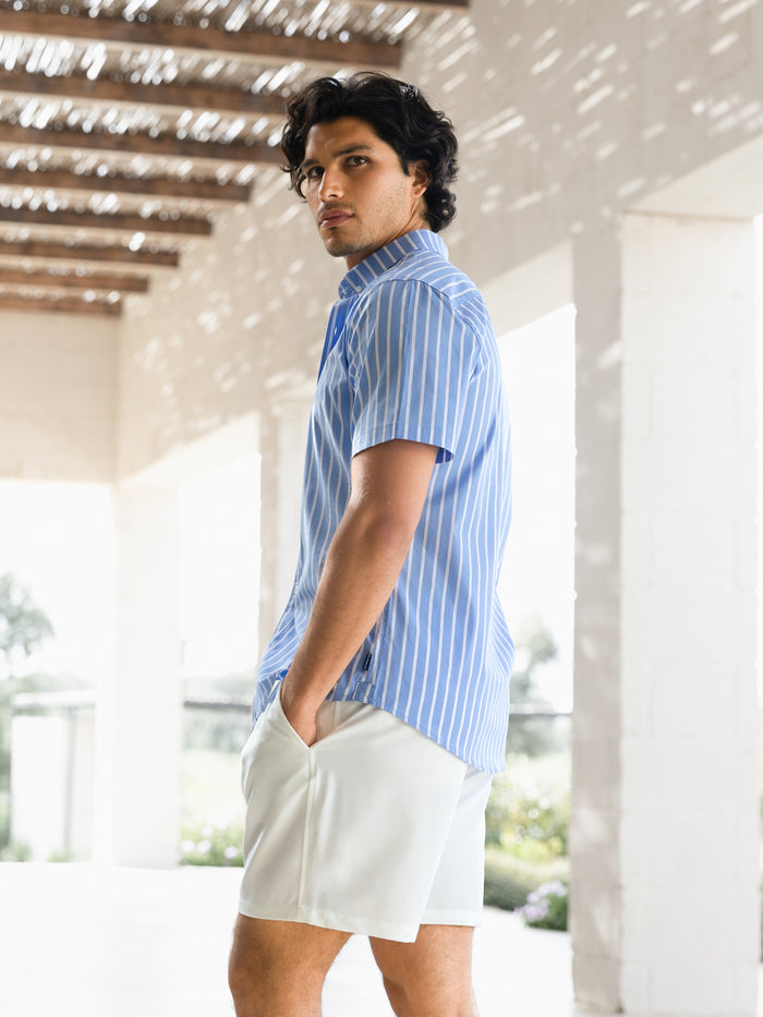 Elias Short Sleeve Stripe Shirt - Light Blue