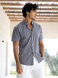 Elias Short Sleeve Stripe Shirt - Navy