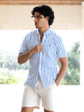 Elias Short Sleeve Stripe Shirt - White & Blue