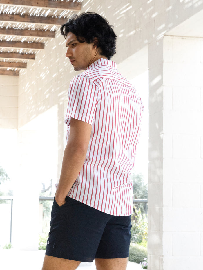 Elias Short Sleeve Stripe Shirt - White & Red