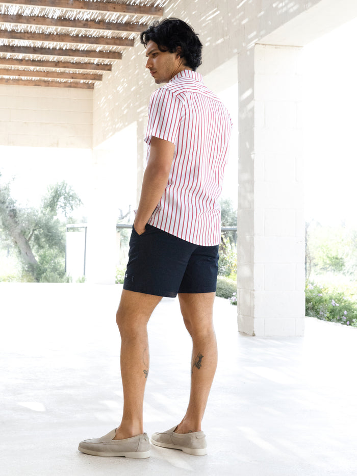 Elias Short Sleeve Stripe Shirt - White & Red
