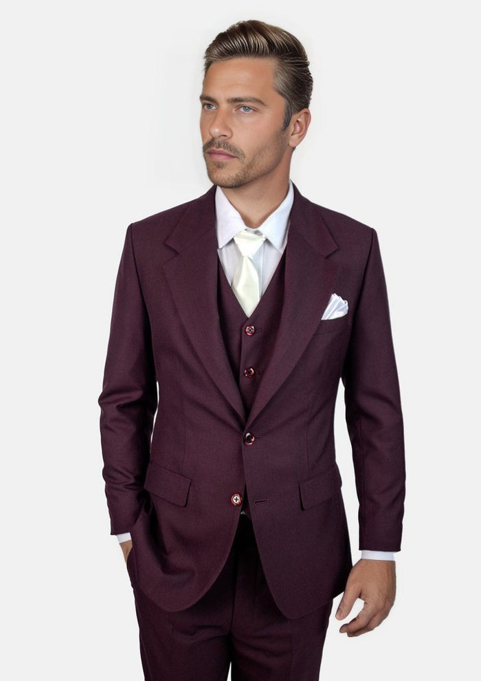Ellis Burgundy Sharkskin Suit - SARTORO
