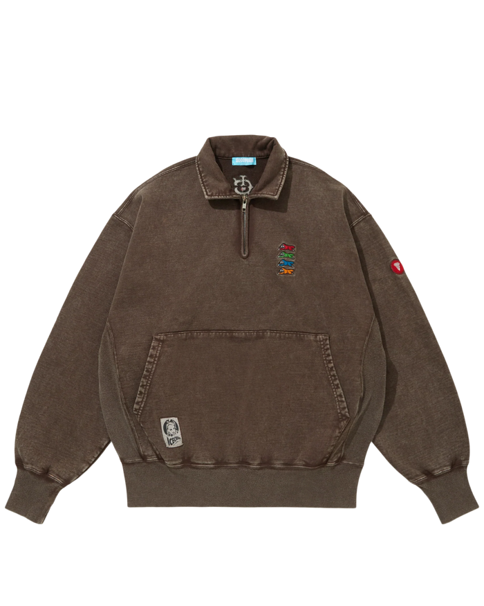 Emboridered Logo Damaged Half Zip Sweatshirt