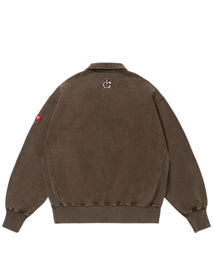 Emboridered Logo Damaged Half Zip Sweatshirt