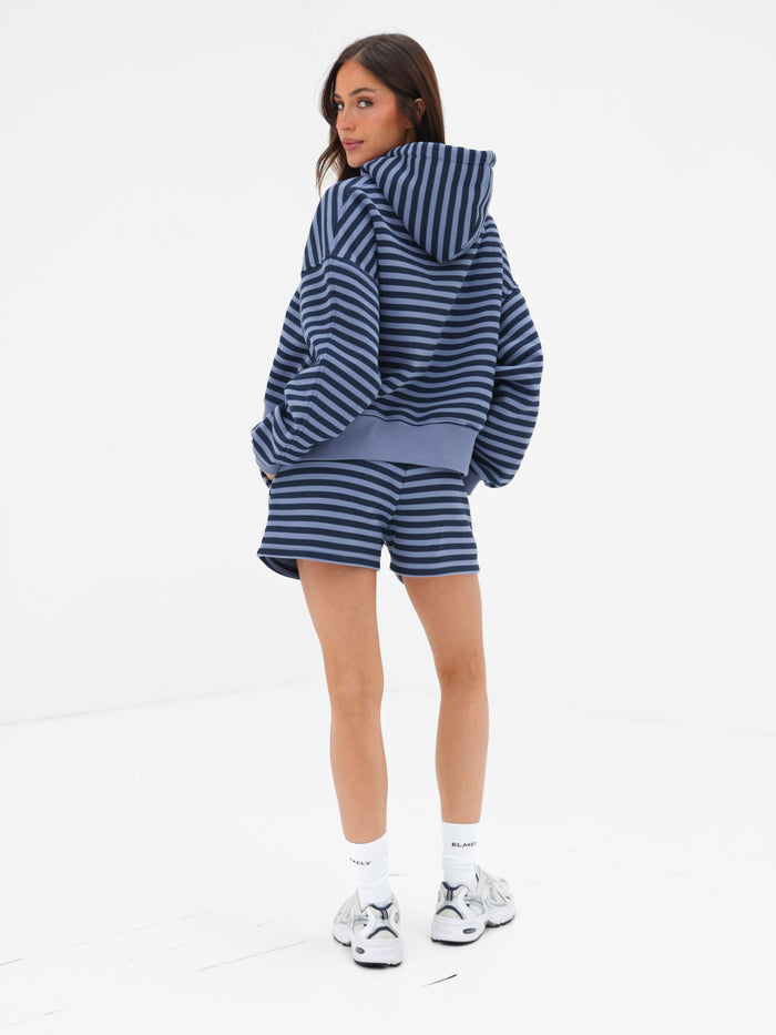 Evie Stripe Jogger Shorts - Blue