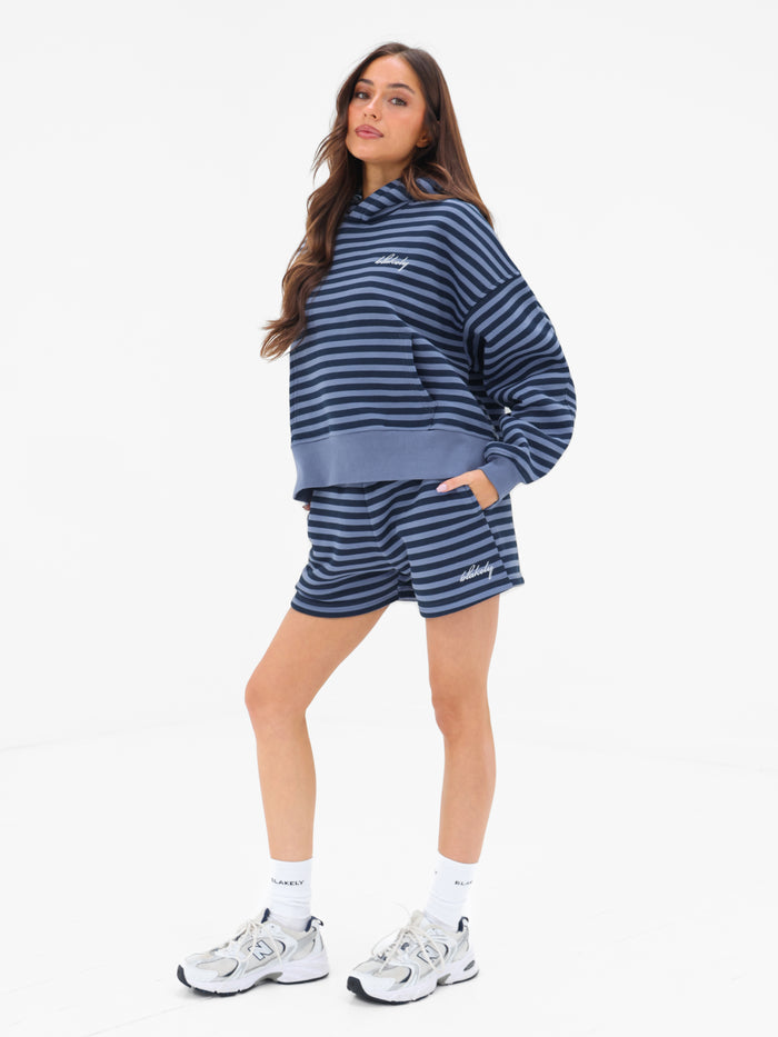 Evie Stripe Jogger Shorts - Blue