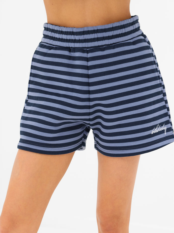 Evie Stripe Jogger Shorts - Blue