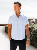 Ezra Short Sleeve Boxy Stripe Shirt - White & Blue