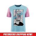 Light blue shirt with contrasting light pink short sleeves shown from the back in size 6XL.