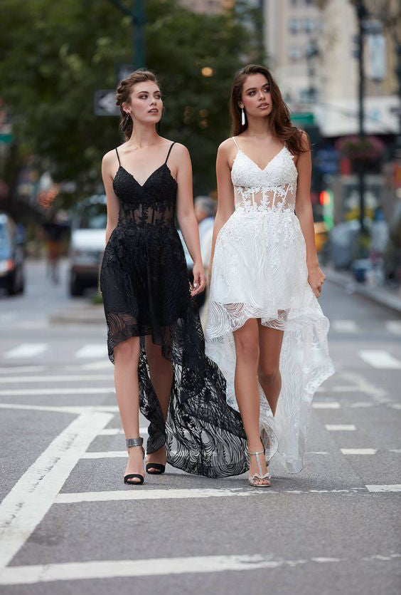 Fashion Lace High Low Spaghetti Straps Prom Dresses ,PD00112