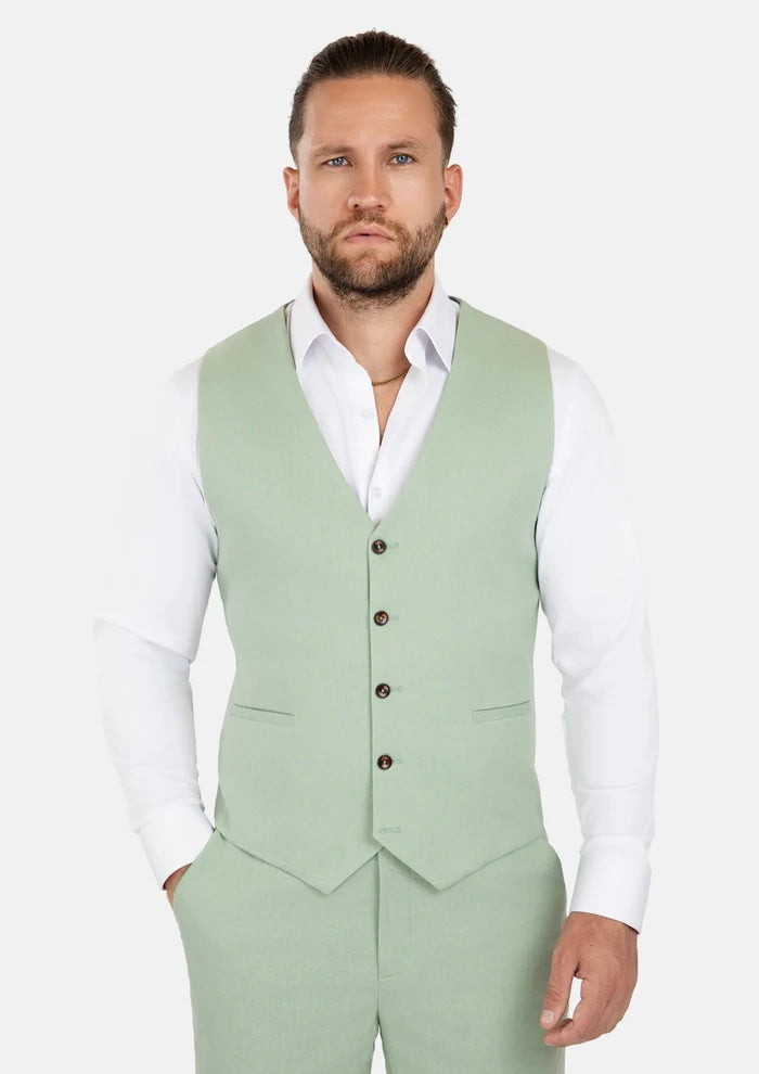 Fern Green Linen Blend Vest - SARTORO