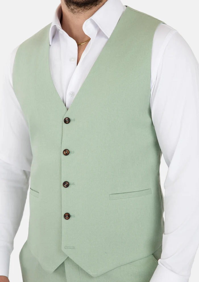 Fern Green Linen Blend Vest - SARTORO