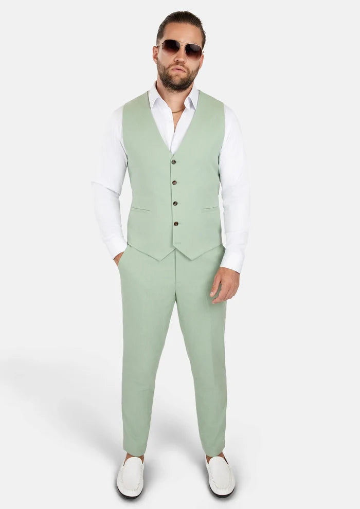 Fern Green Linen Blend Vest - SARTORO